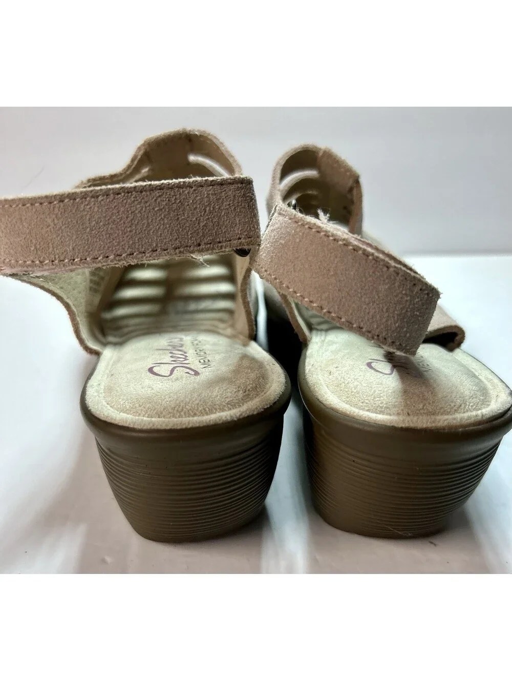 Skechers Suede Peeptoe Slingback Wedge Sandals Stylin Light Pink Blush Sz7 NOTES